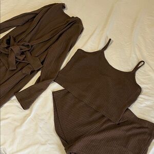 Brown Waffle Knit Lounge Set